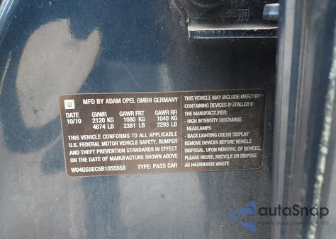 2011 Buick Regal Cxl Russelsheim z USA, uszkodzony, nr VIN W04GS5EC5B1055558